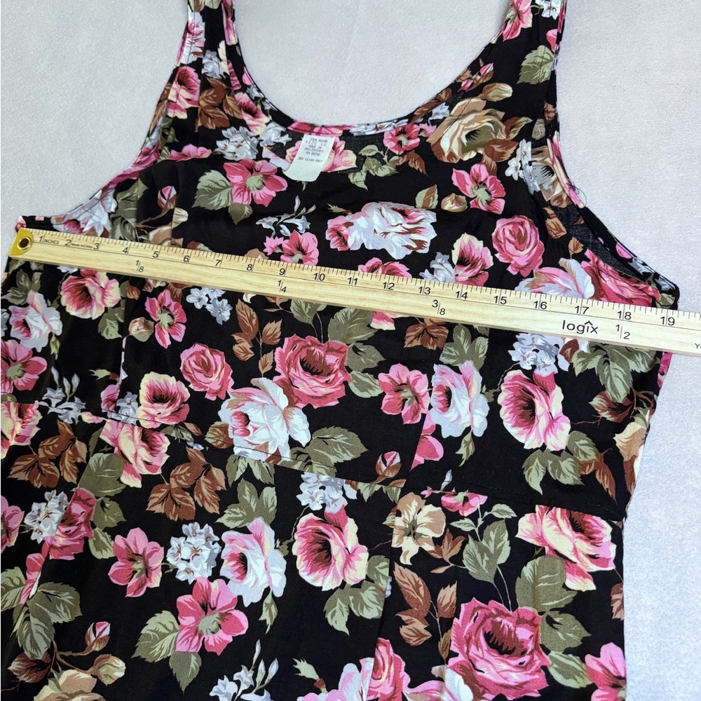 Vtg Floral Tank Maxi Dress Sz 16 Black Pink Festival 90s Retro Grunge Cottage - Picture 6 of 7